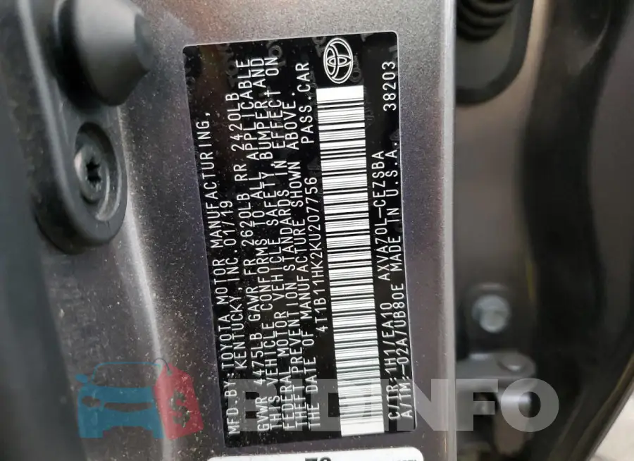 4T1B11HK2KU207756 Photo# 12