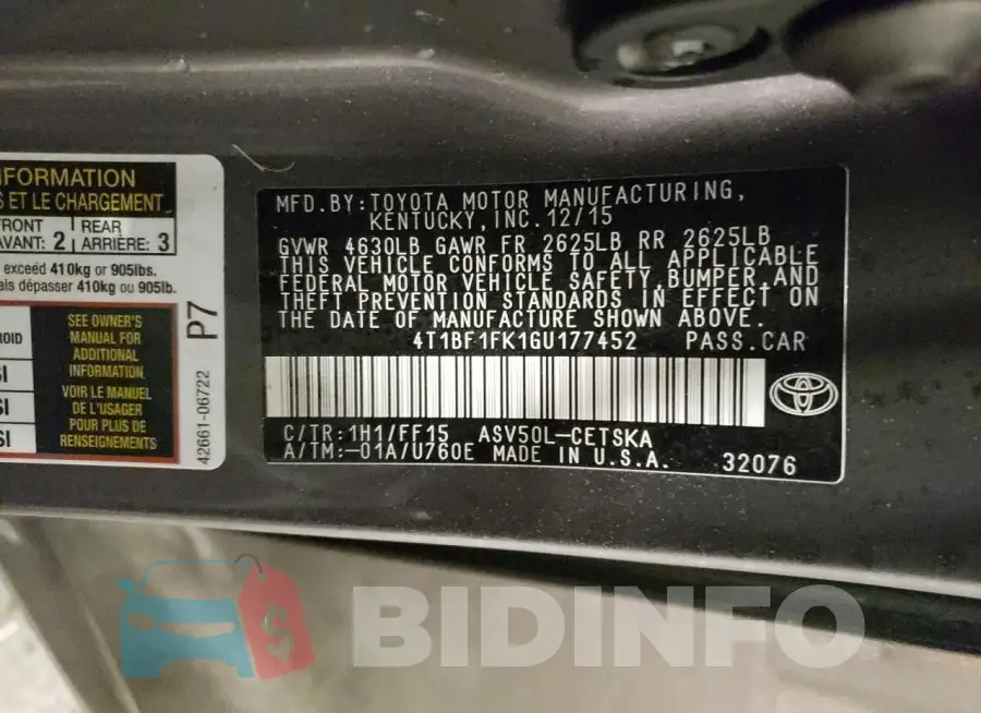 4T1BF1FK1GU177452 Photo# 12