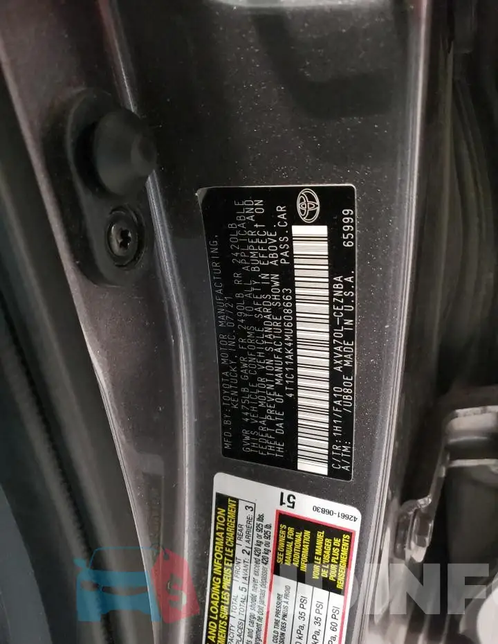 4T1C11AK4MU608663 Photo# 12