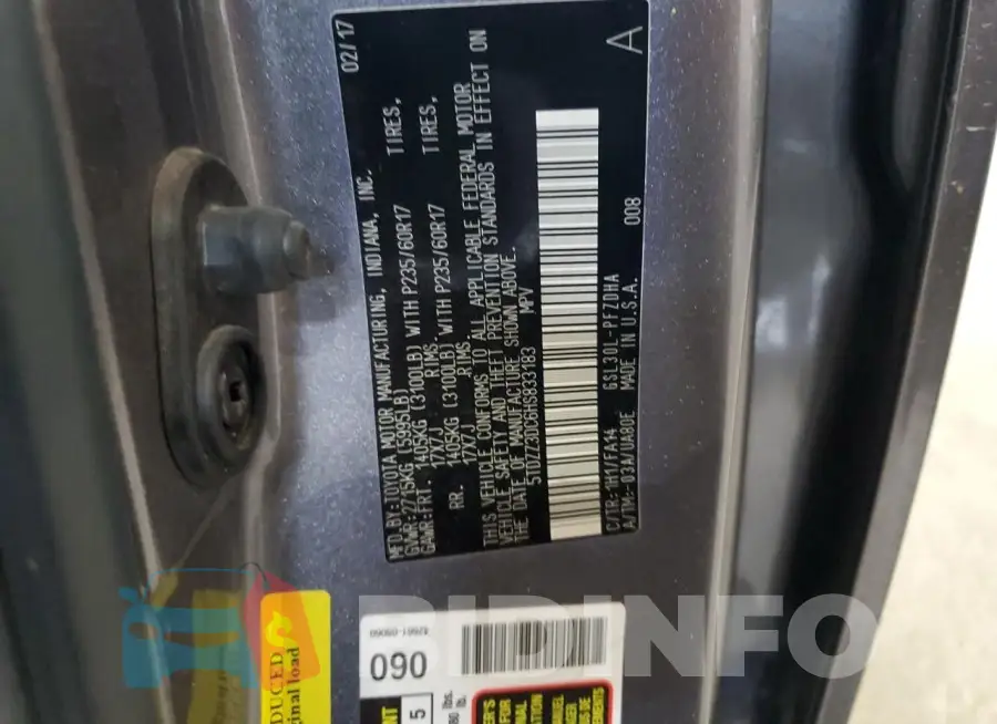 5TDZZ3DC6HS833183 Photo# 13