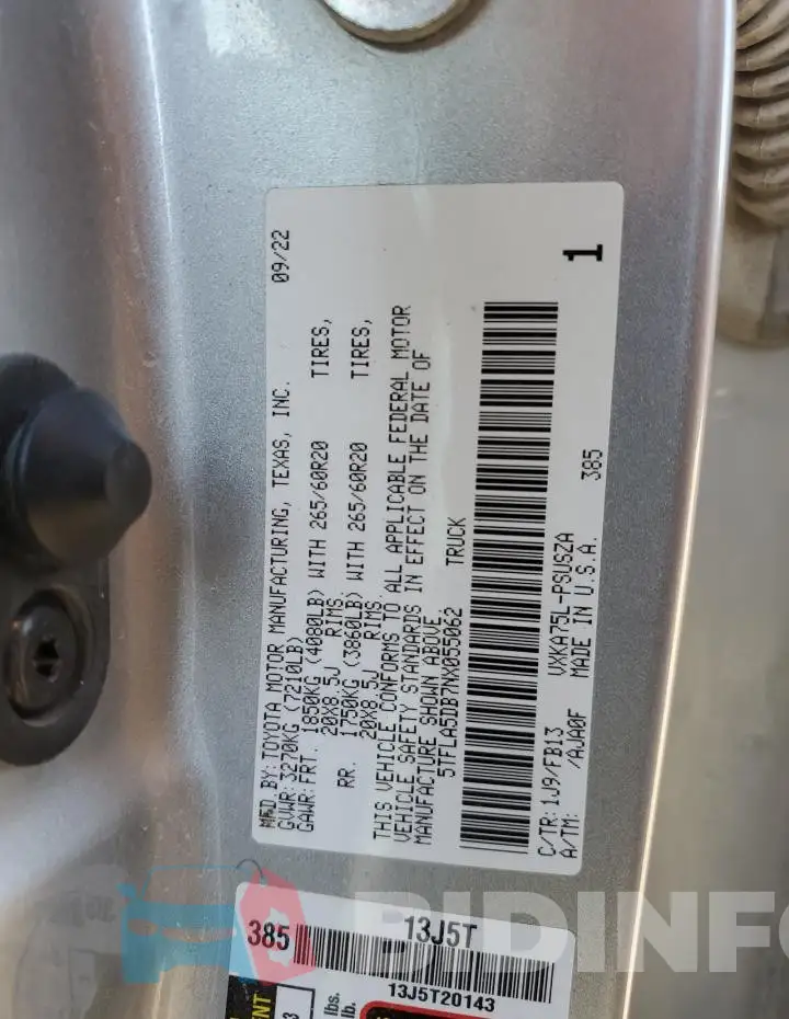 5TFLA5DB7NX055062 Photo# 12
