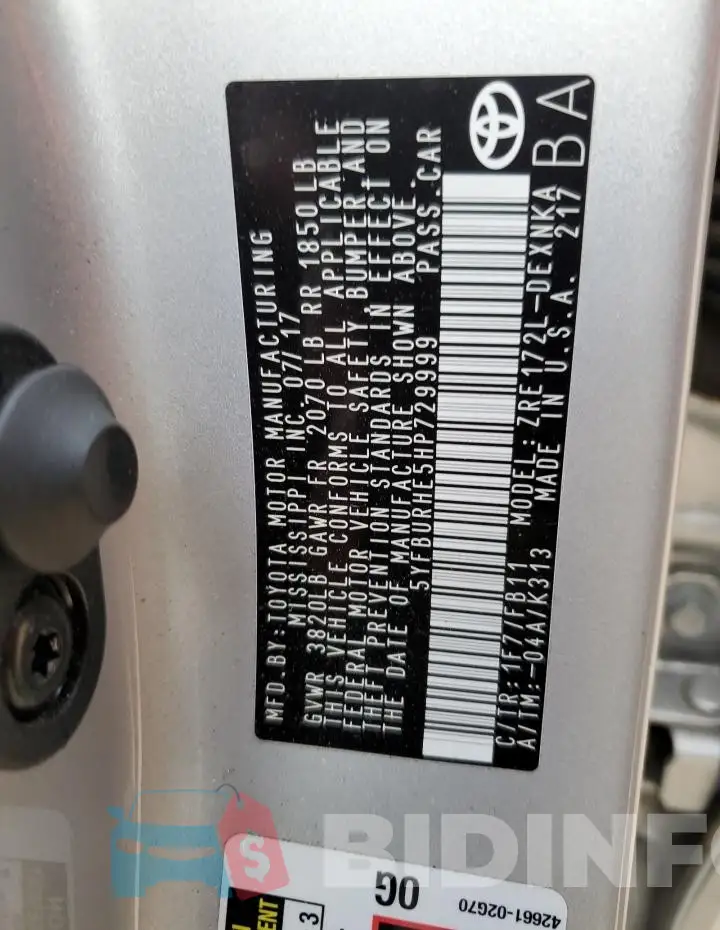 5YFBURHE5HP729999 Photo# 12