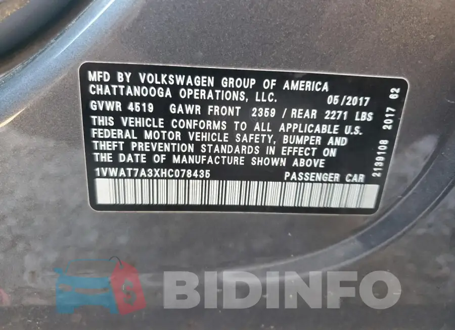 1VWAT7A3XHC078435 Photo# 12