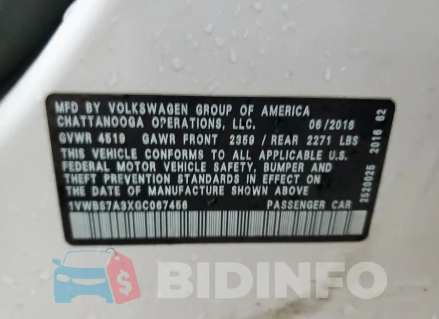 1VWBS7A3XGC067456 Photo# 12