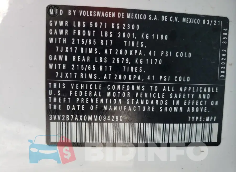 3VV2B7AX0MM094280 Photo# 14
