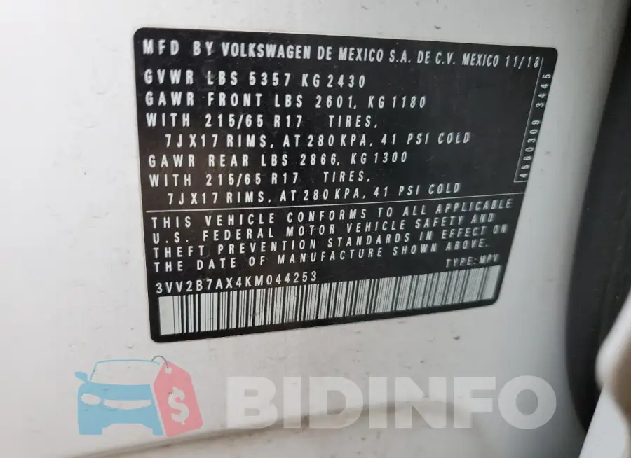 3VV2B7AX4KM044253 Photo# 12