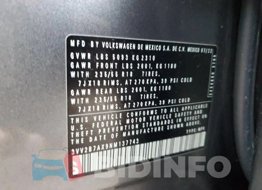 3VV2B7AX9NM137743 Photo# 13
