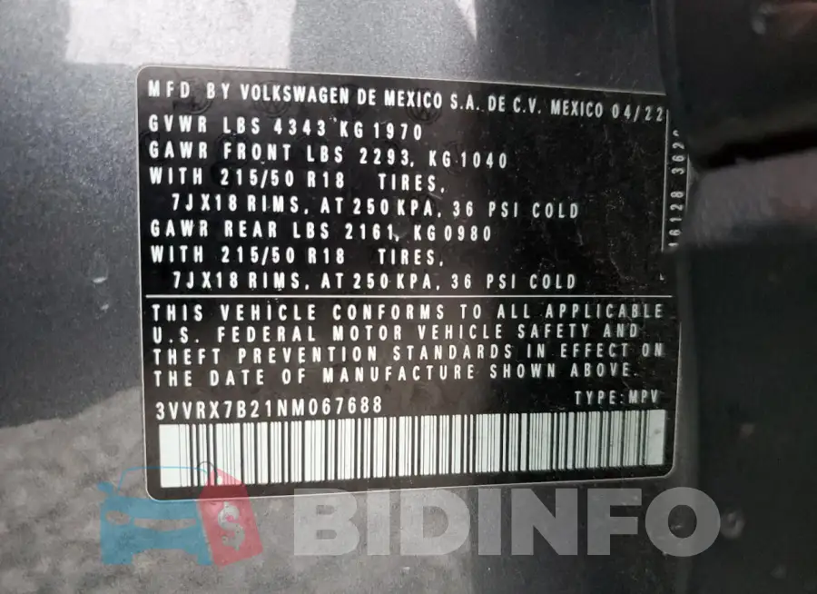 3VVRX7B21NM067688 Photo# 13