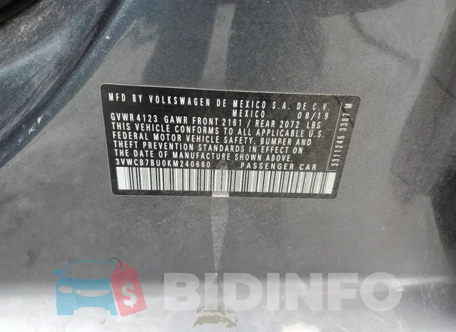 3VWCB7BU0KM240680 Photo# 12
