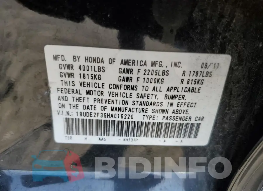 19UDE2F35HA016220 Photo# 12