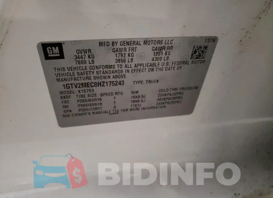 1GTV2MEC8HZ175243 Photo# 12