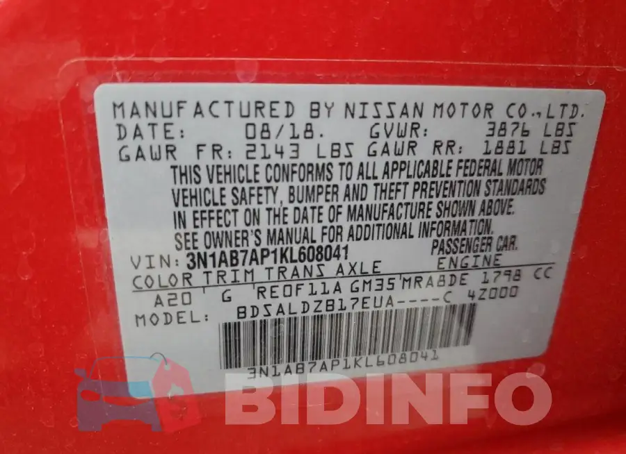 3N1AB7AP1KL608041 Photo# 12