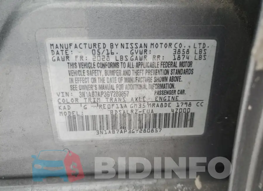 3N1AB7AP3GY280857 Photo# 12