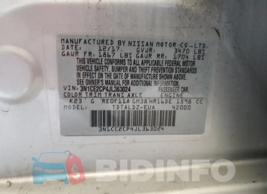 3N1CE2CP4JL363024 Photo# 14