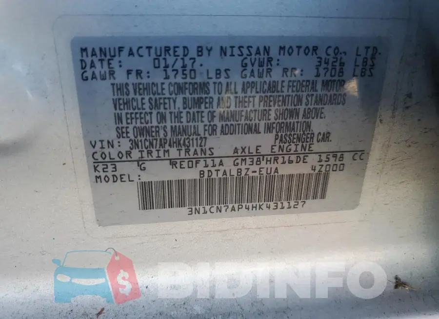 3N1CN7AP4HK431127 Photo# 12