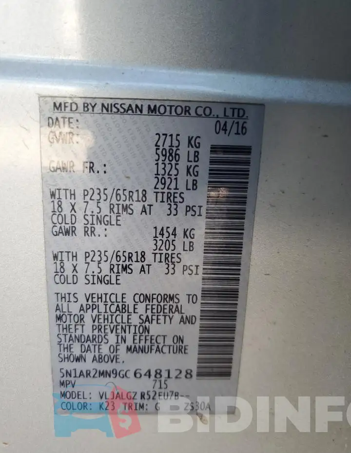 5N1AR2MN9GC648128 Photo# 13