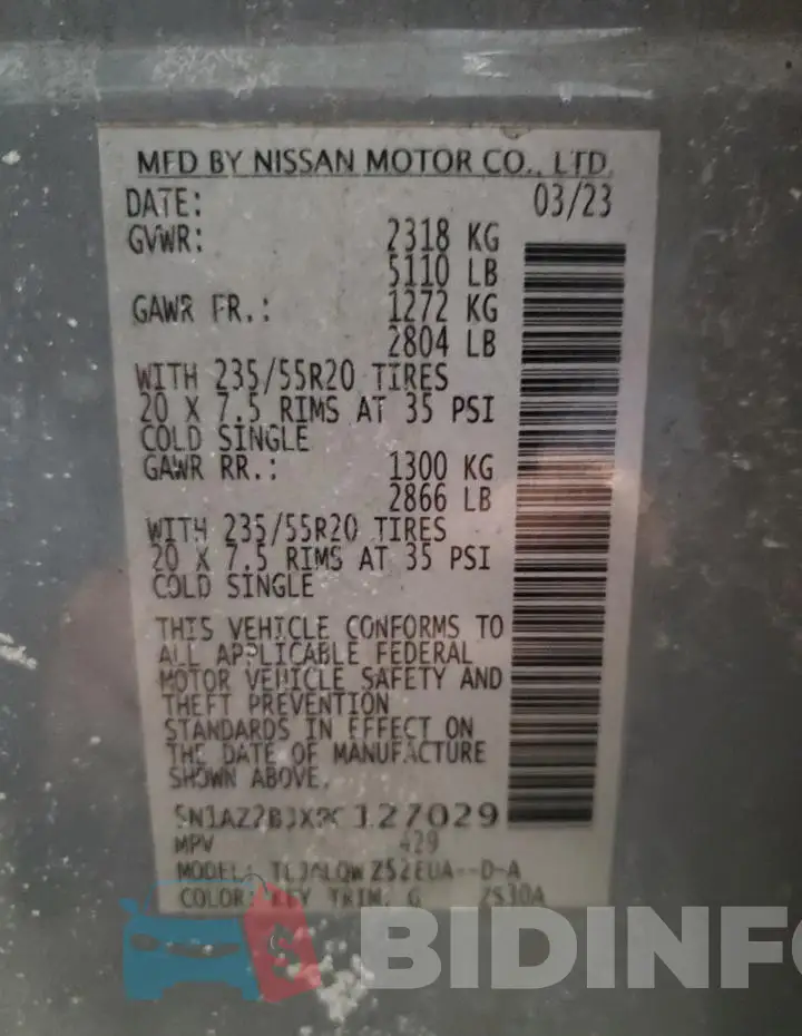 5N1AZ2BJXPC127029 Photo# 14