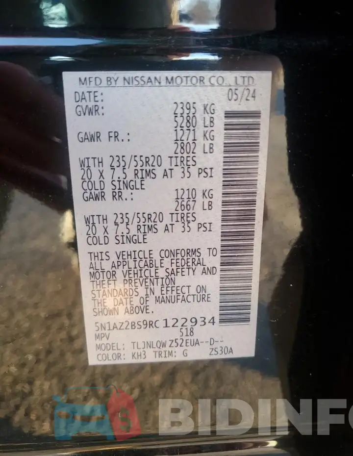 5N1AZ2BS9RC122934 Photo# 13