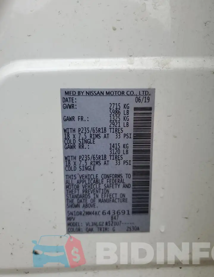 5N1DR2MM4KC643691 Photo# 13