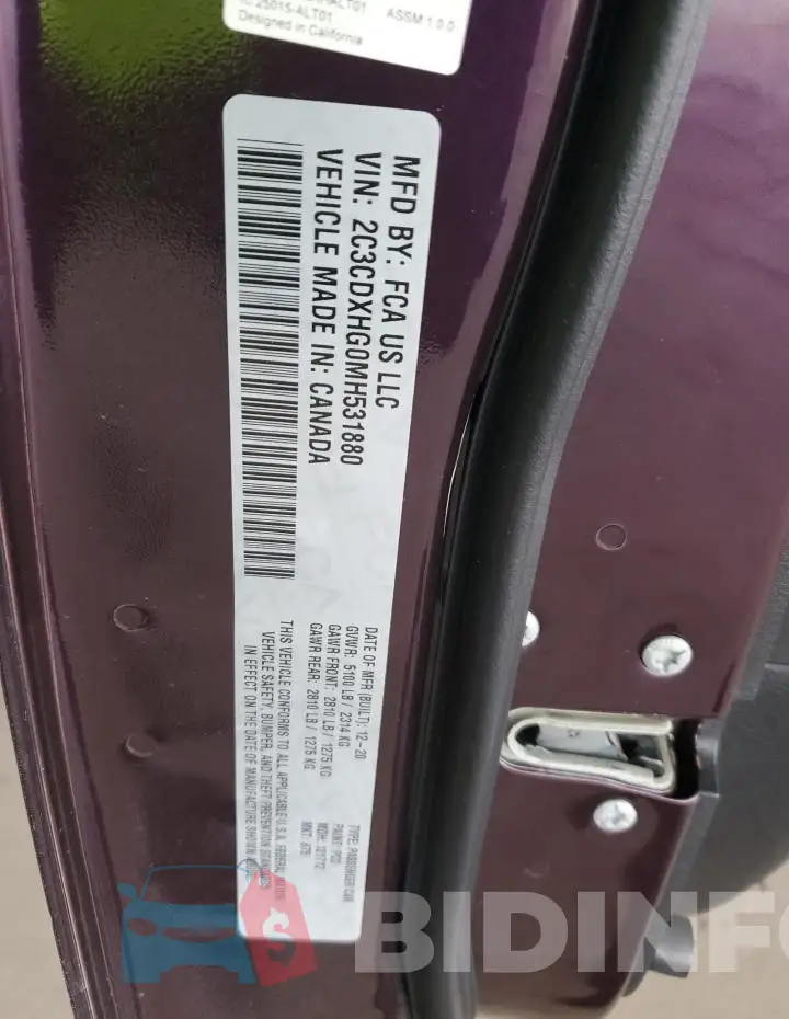 2C3CDXHG0MH531880 Photo# 12