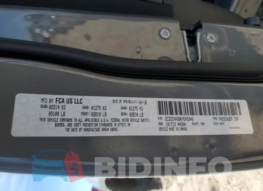 2C3CDXHG8KH545846 Photo# 13