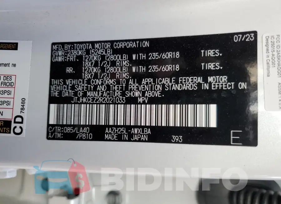 JTJHKCEZ2R2021033 Photo# 14