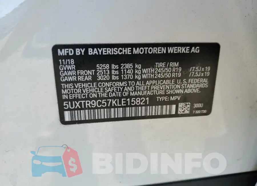 5UXTR9C57KLE15821 Photo# 14