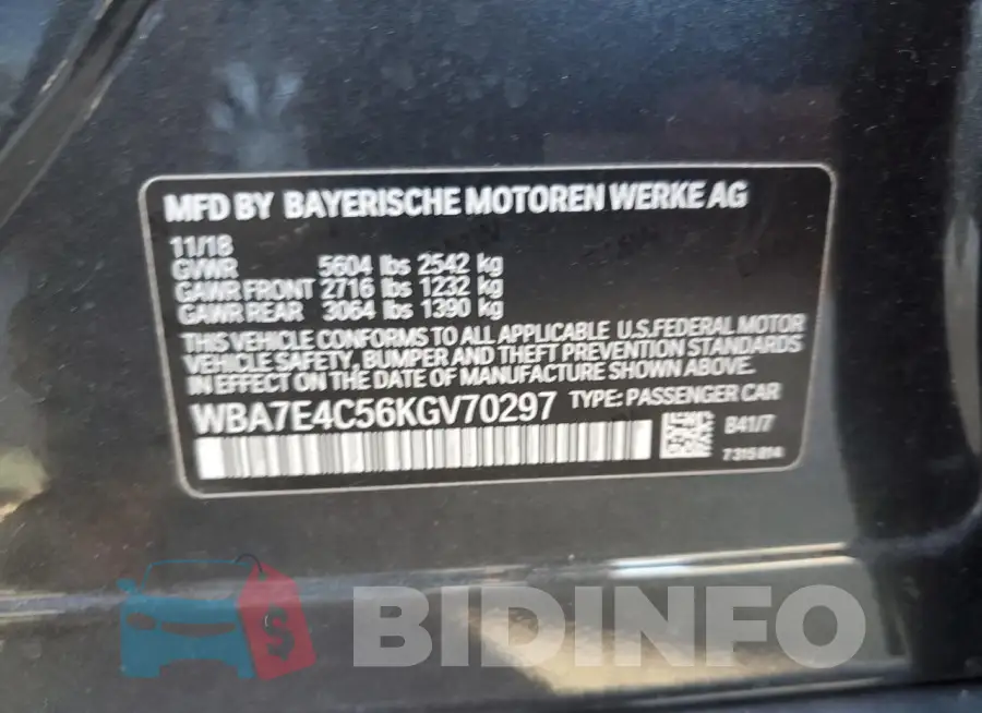 WBA7E4C56KGV70297 Photo# 13