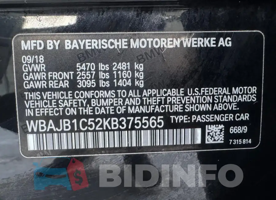 WBAJB1C52KB375565 Photo# 10