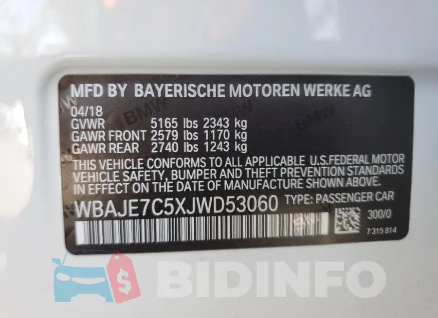 WBAJE7C5XJWD53060 Photo# 12