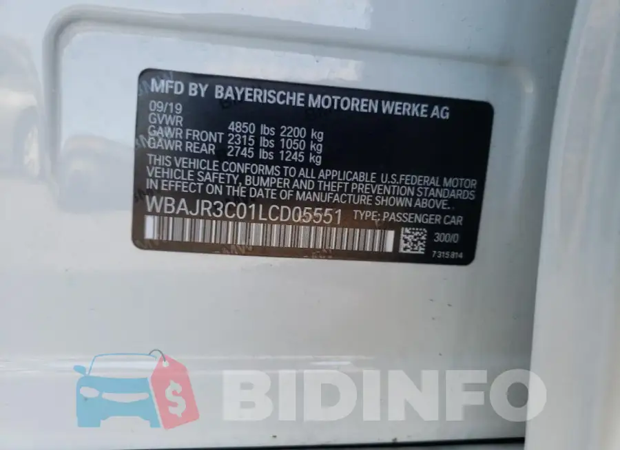 WBAJR3C01LCD05551 Photo# 12