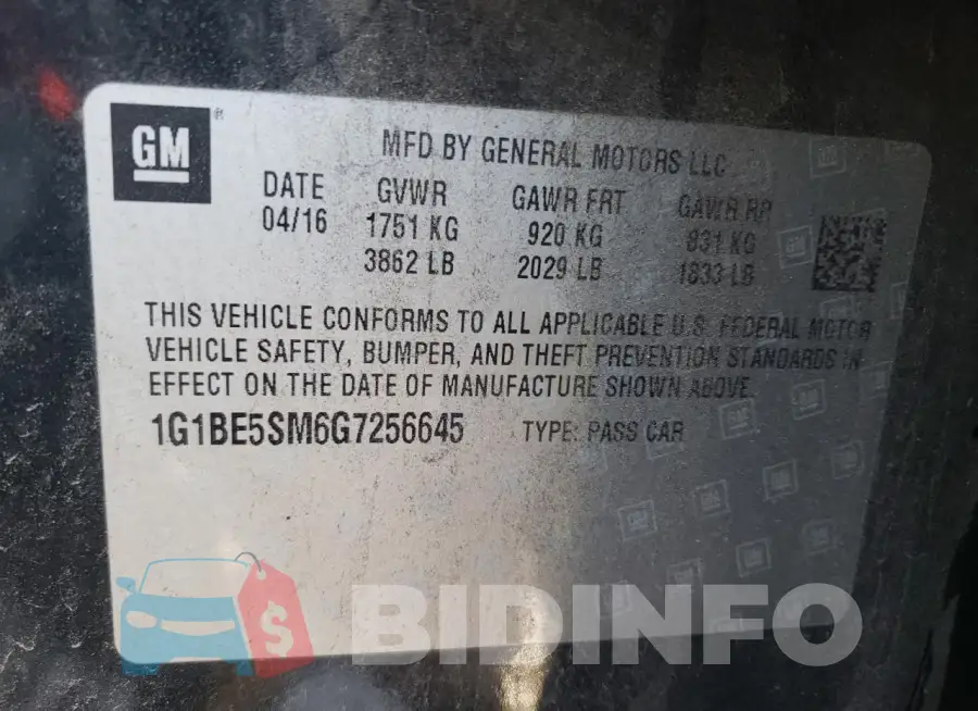 1G1BE5SM6G7256645 Photo# 12