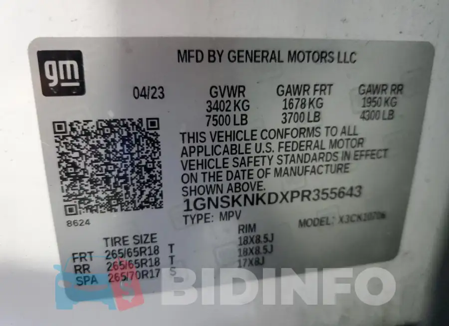 1GNSKNKDXPR355643 Photo# 14