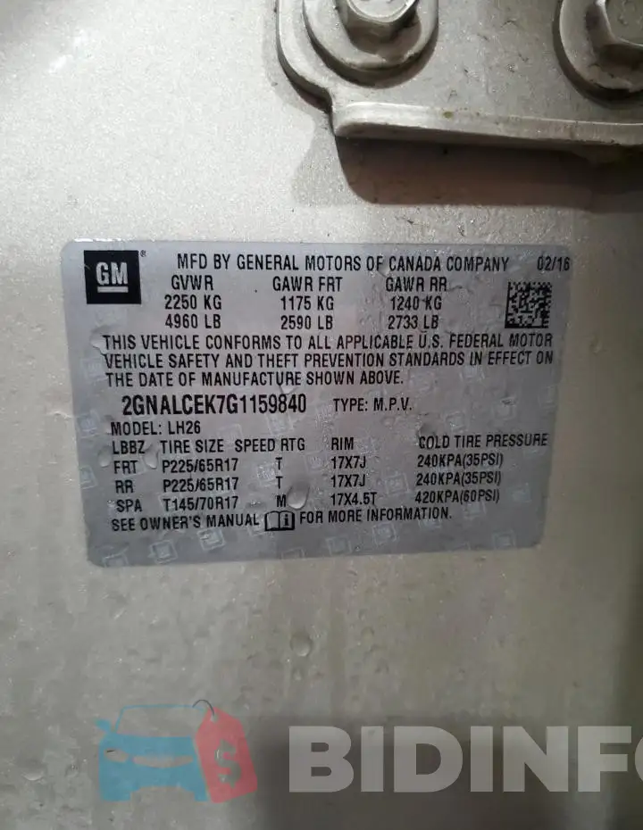2GNALCEK7G1159840 Photo# 13