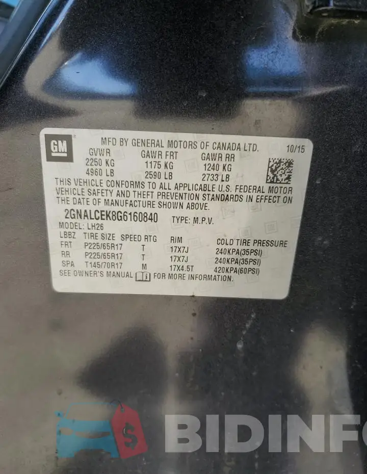 2GNALCEK8G6160840 Photo# 13