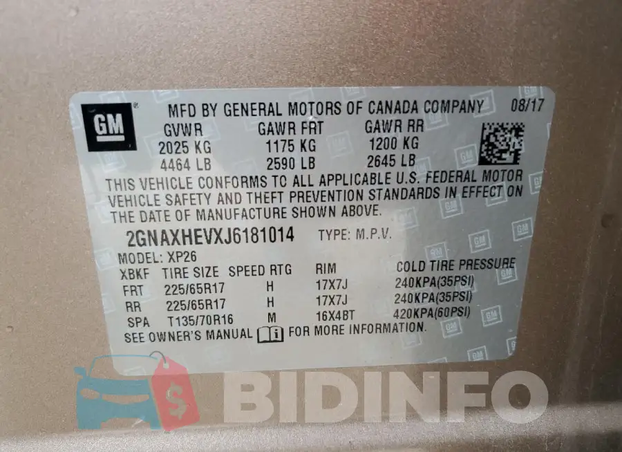 2GNAXHEVXJ6181014 Photo# 14