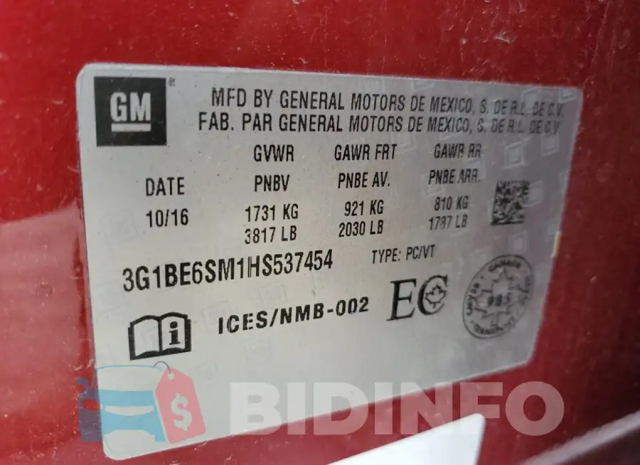 3G1BE6SM1HS537454 Photo# 12