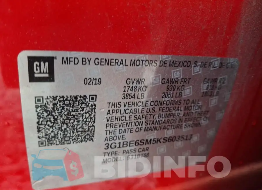 3G1BE6SM5KS603513 Photo# 12