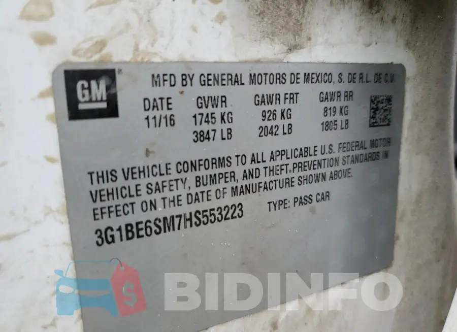 3G1BE6SM7HS553223 Photo# 13