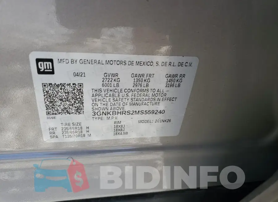3GNKBHRS2MS559240 Photo# 13