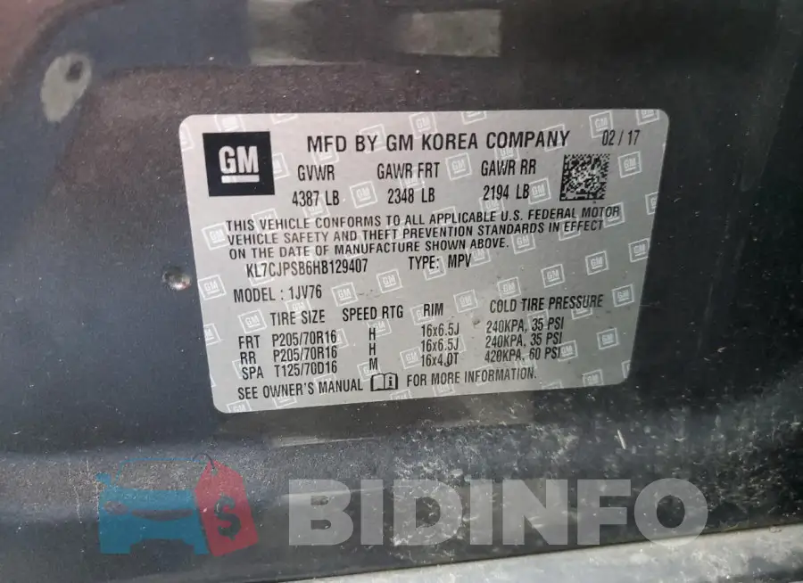 KL7CJPSB6HB129407 Photo# 13