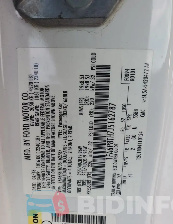 1FA6P8TH7J5162787 Photo# 13