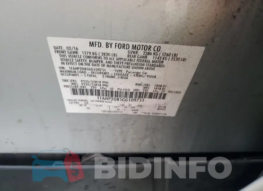 1FAHP2D85GG109751 Photo# 12