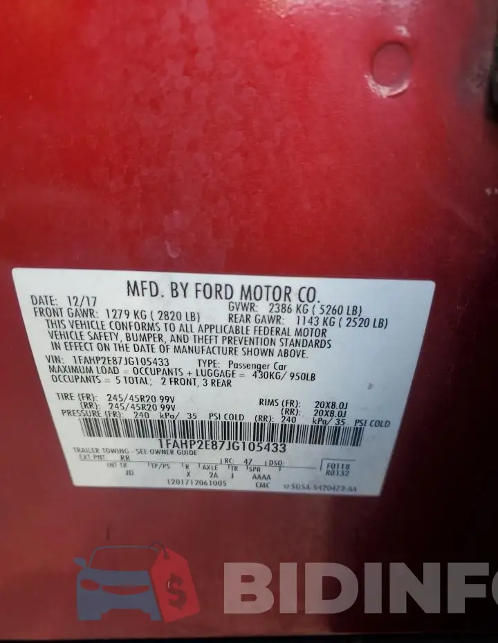 1FAHP2E87JG105433 Photo# 12