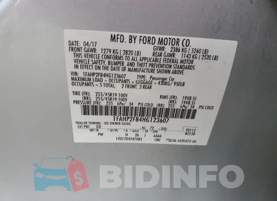 1FAHP2F84HG123607 Photo# 12