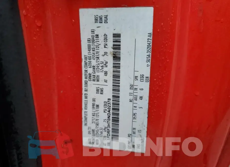 1FDRF3HT0NDA02378 Photo# 10