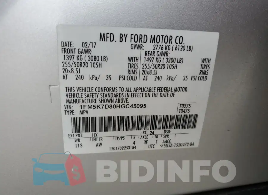 1FM5K7D80HGC45095 Photo# 13
