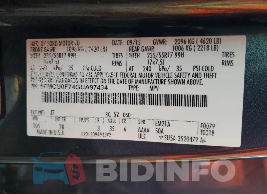 1FMCU0F74GUA97434 Photo# 13