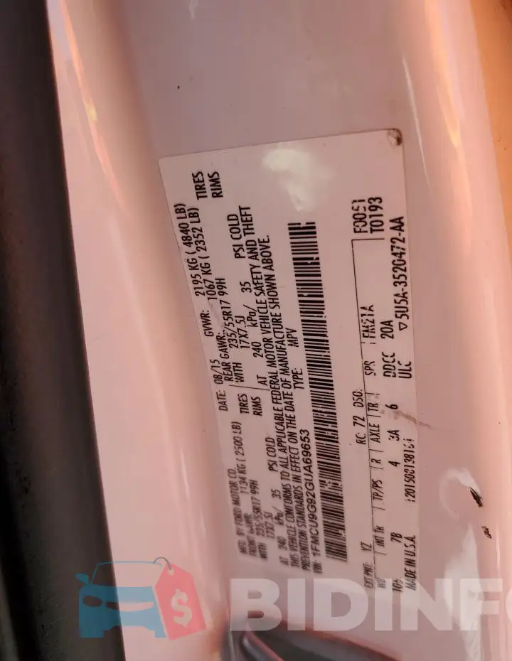 1FMCU9G92GUA69653 Photo# 13