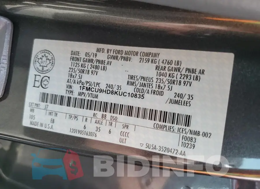 1FMCU9HD8KUC10835 Photo# 13